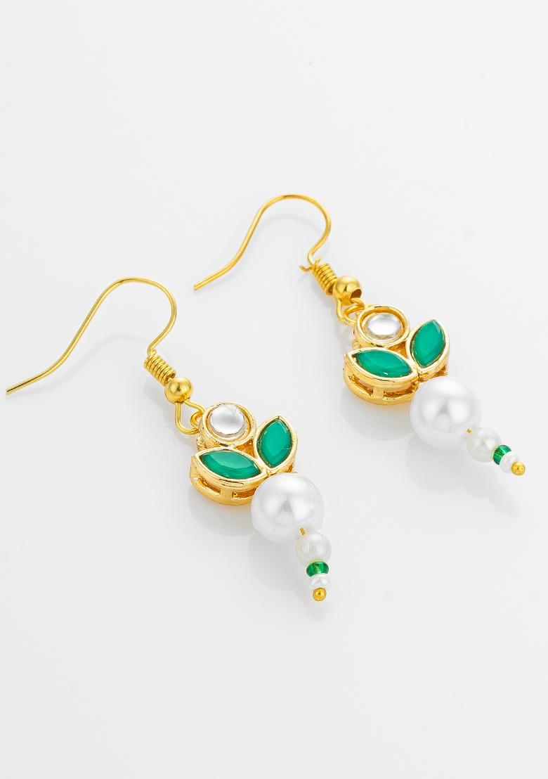 Green Gold Plated Alloy Drop Earrings - Indya