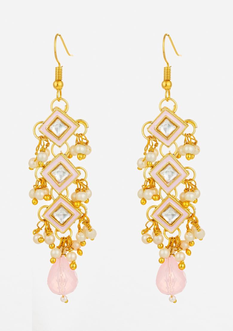 Pink Gold Plated Alloy Earrings - Indya