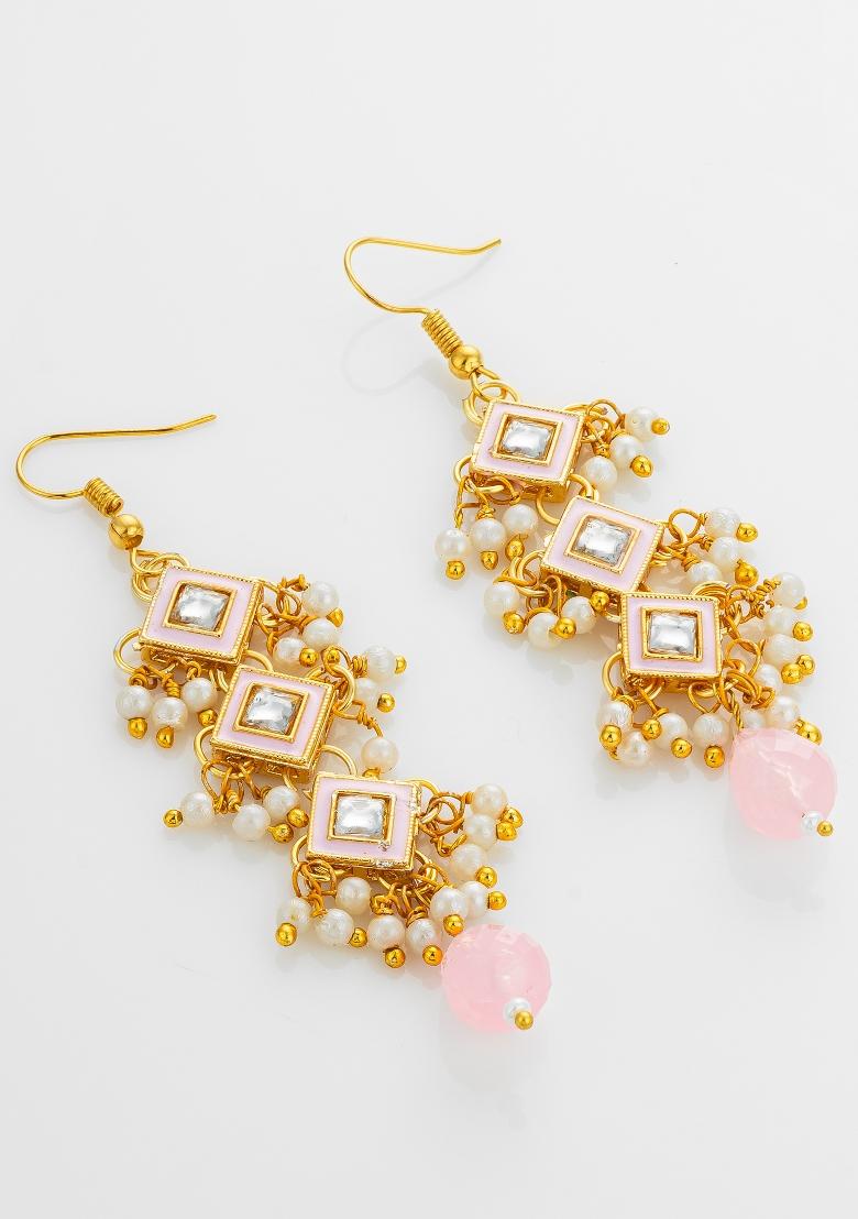 Pink Gold Plated Alloy Earrings - Indya