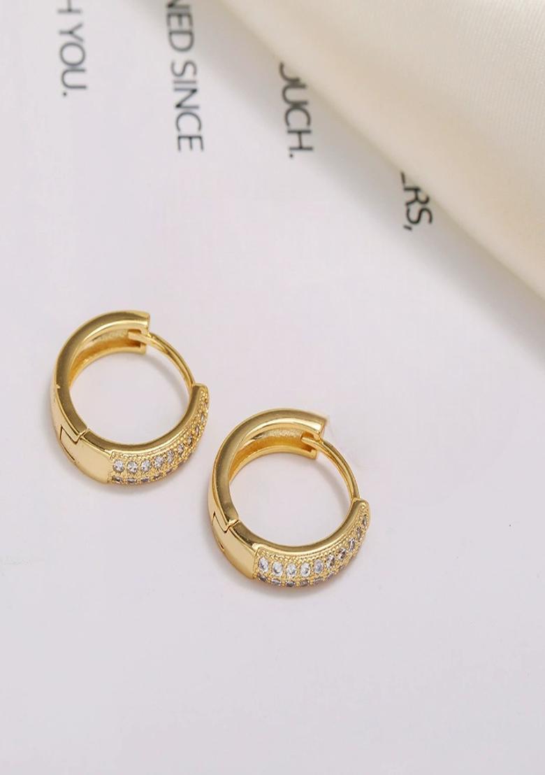 18K Gold Plated Anti Tarnish 16Mm Diameter Zircon Hoop Earrings - Indya