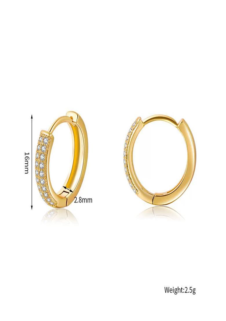 18K Gold Plated Anti Tarnish 16Mm Diameter Zircon Hoop Earrings - Indya