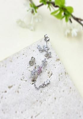 18K Silver Plated Anti Tarnish Pink White Zircon Floral Drop Earring
