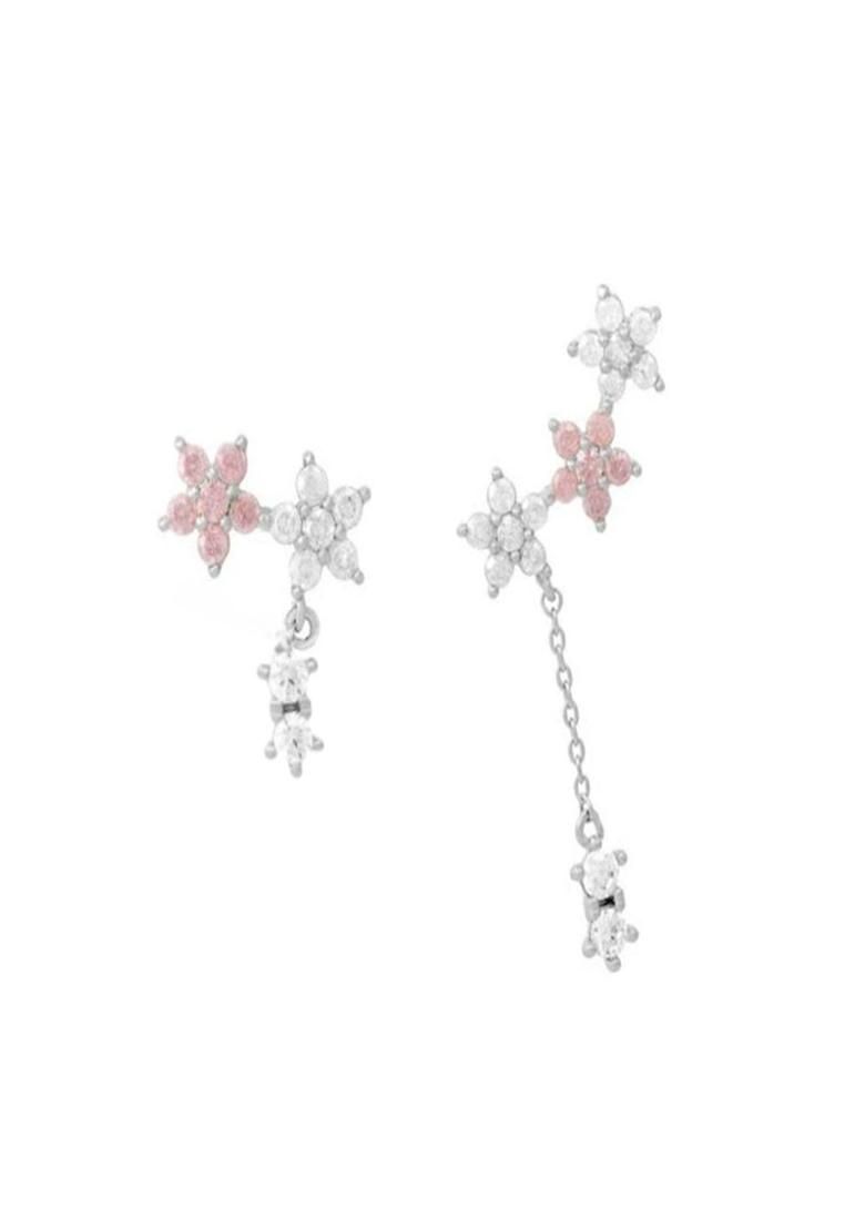18K Silver Plated Anti Tarnish Pink White Zircon Floral Drop Earring - Indya