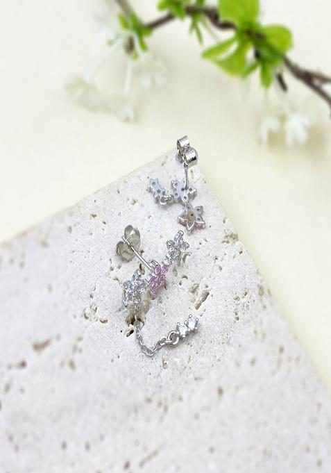 18K Silver Plated Anti Tarnish Pink White Zircon Floral Drop Earring