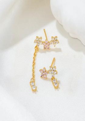18K Gold Plated Anti Tarnish Pink White Zircon Floral Drop Earrings