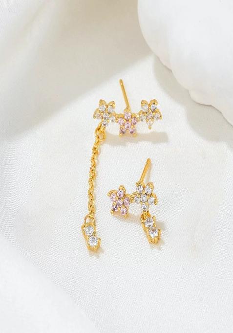 18K Gold Plated Anti Tarnish Pink White Zircon Floral Drop Earrings