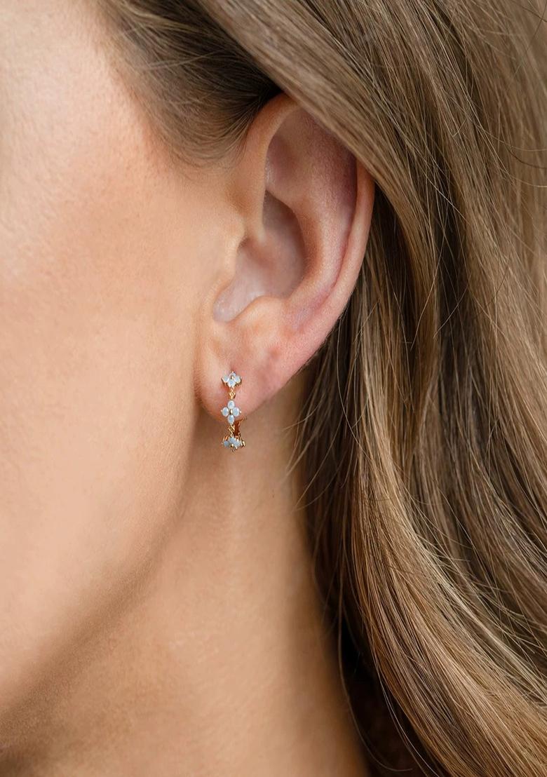 18K Gold Plated Anti Tarnish Blue Zircon Floral Half Hoop Earrings - Indya