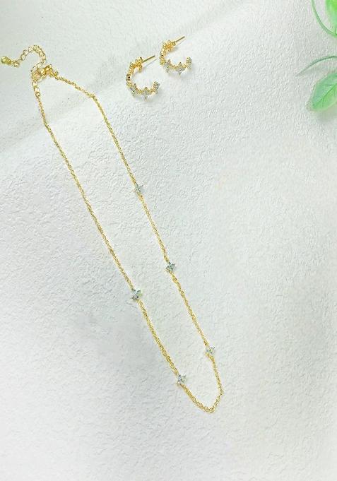 18K Gold Plated Anti Tarnish Blue Zircon Floral Half Hoop Earrings