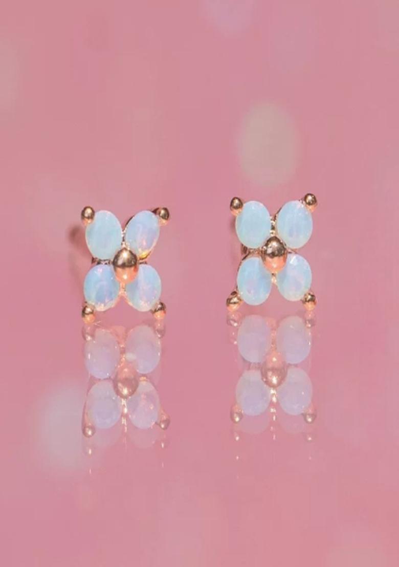 18K Gold Plated Anti Tarnish Blue Zircon Floral Mini Stud Earrings - Indya