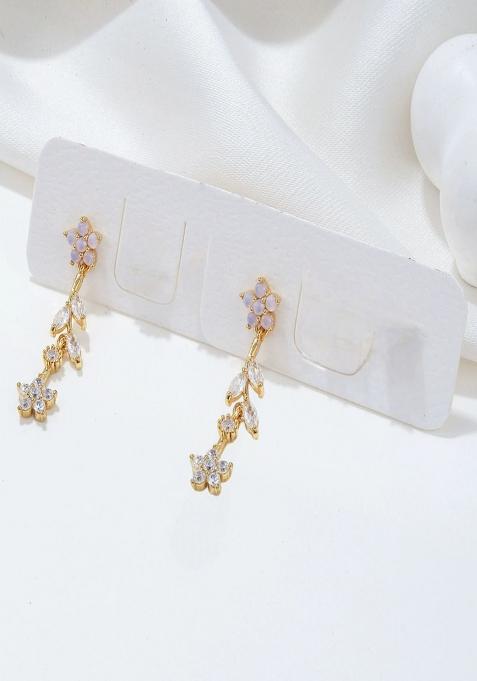 18K Gold Plated Anti Tarnish Pink White Zircon Floral Drop Earrings