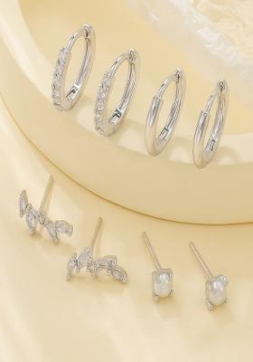 Set Of 8 18K Gold Plated Anti Tarnish White Zircon Earring Set
