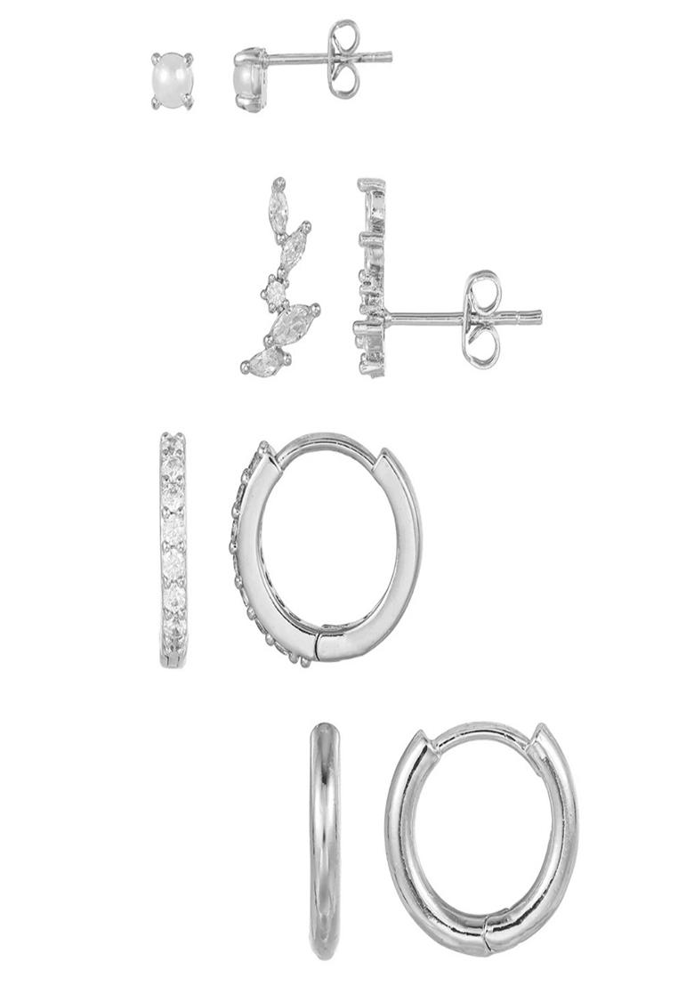 Set Of 8 18K Gold Plated Anti Tarnish White Zircon Earring Set - Indya