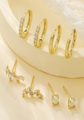 Set Of 8 18K Silver Plated Anti Tarnish White Zircon Earring Set