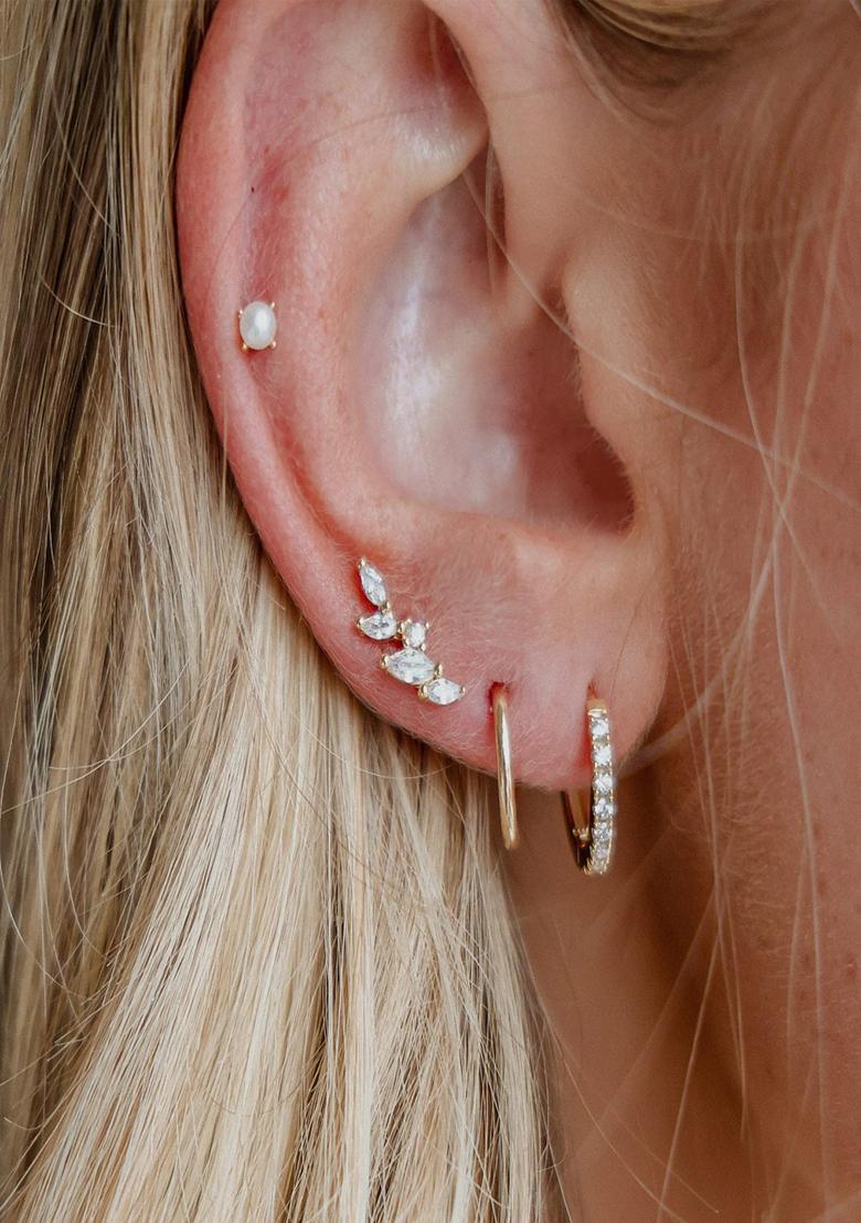 Set Of 8 18K Silver Plated Anti Tarnish White Zircon Earring Set - Indya