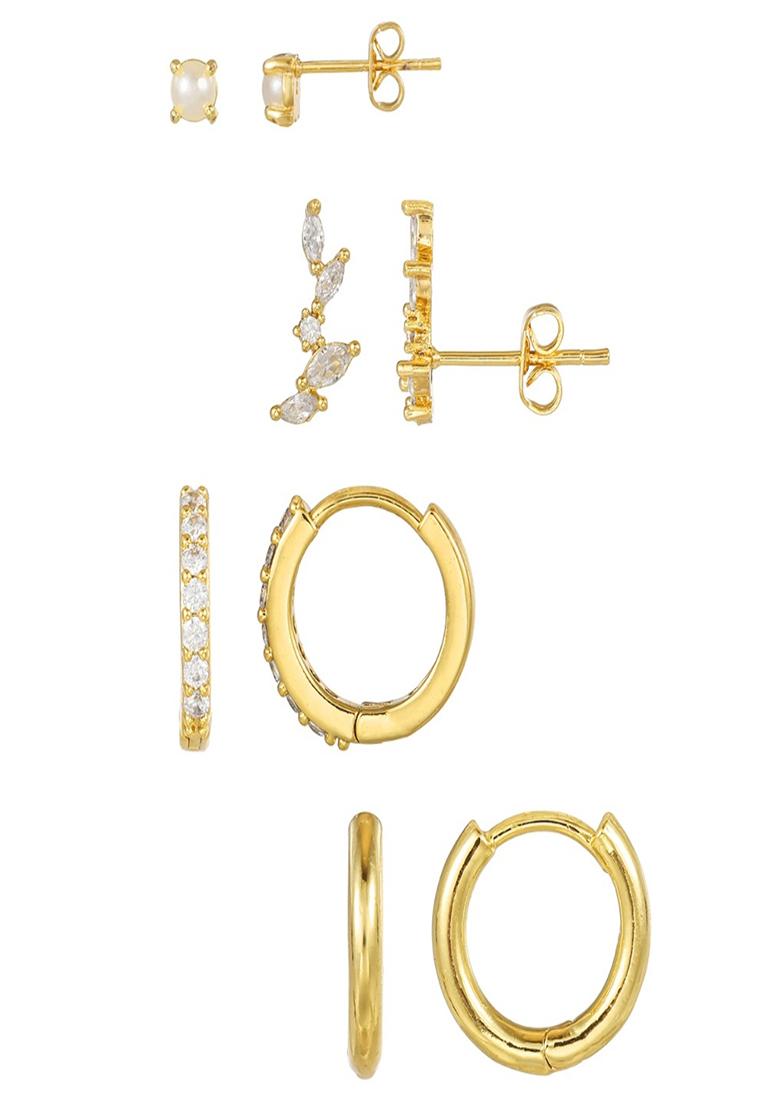 Set Of 8 18K Silver Plated Anti Tarnish White Zircon Earring Set - Indya