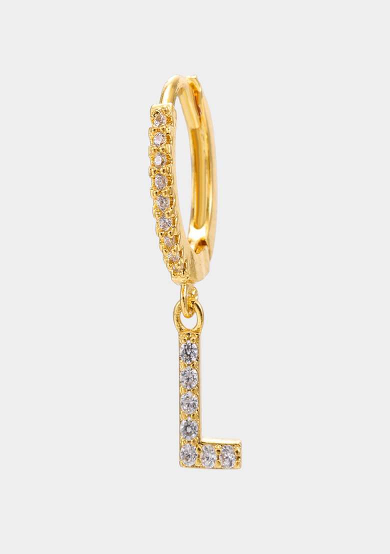 18K Gold Plated Anti Tarnish Zircon Initial Letter L Drop Earrings Single - Indya