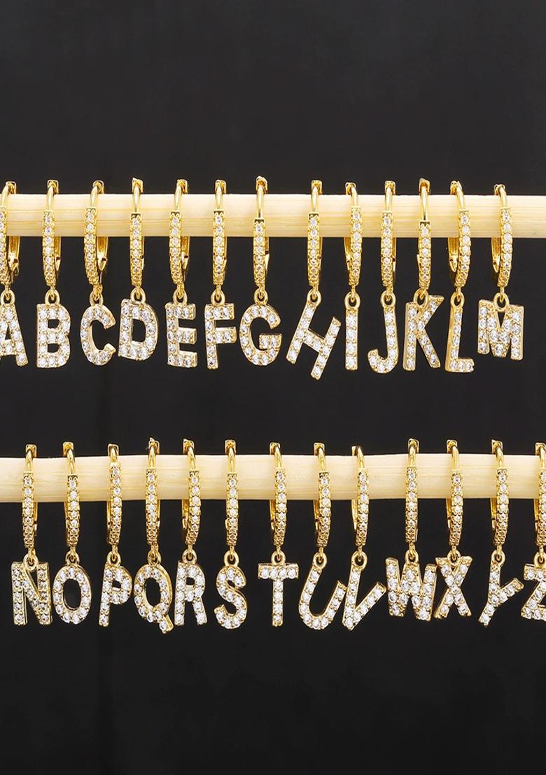 18K Gold Plated Anti Tarnish Zircon Initial Letter A Drop Earrings Single - Indya