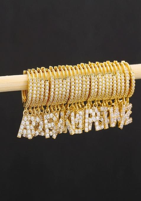 18K Gold Plated Anti Tarnish Zircon Initial Letter A Drop Earrings Single