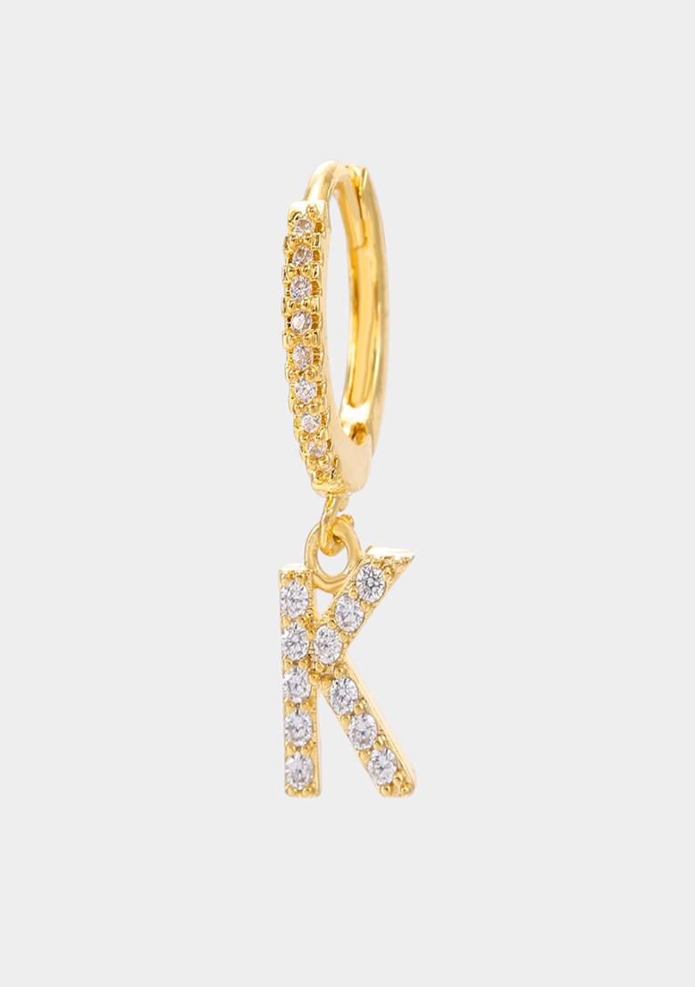 18K Gold Plated Anti Tarnish Zircon Initial Letter K Drop Earrings Single - Indya
