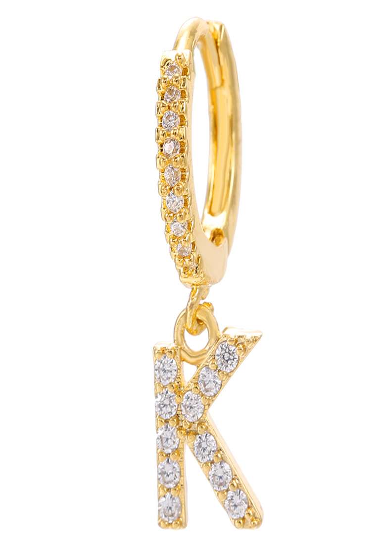 18K Gold Plated Anti Tarnish Zircon Initial Letter K Drop Earrings Single - Indya