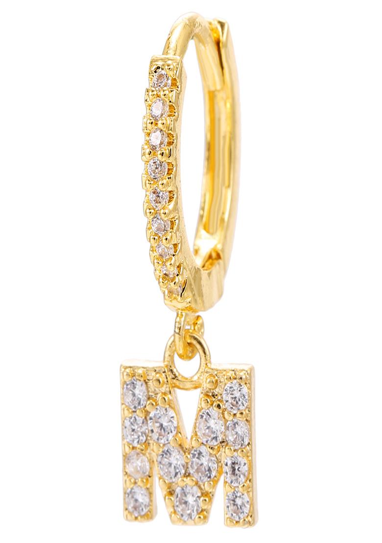 18K Gold Plated Anti Tarnish Zircon Initial Letter M Drop Earrings Single - Indya
