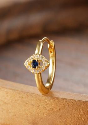 18K Gold Plated Anti Tarnish Zircon Evil Eye Huggie Hoop Earring Single