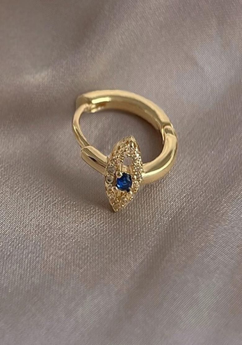18K Gold Plated Anti Tarnish Zircon Evil Eye Huggie Hoop Earring Single - Indya