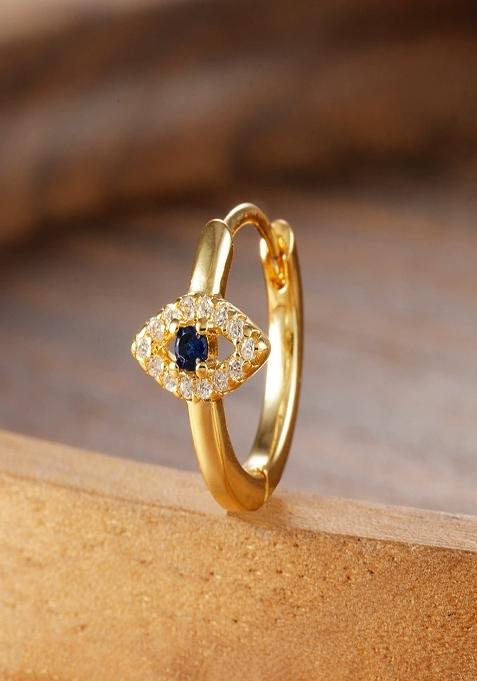 18K Gold Plated Anti Tarnish Zircon Evil Eye Huggie Hoop Earring Single