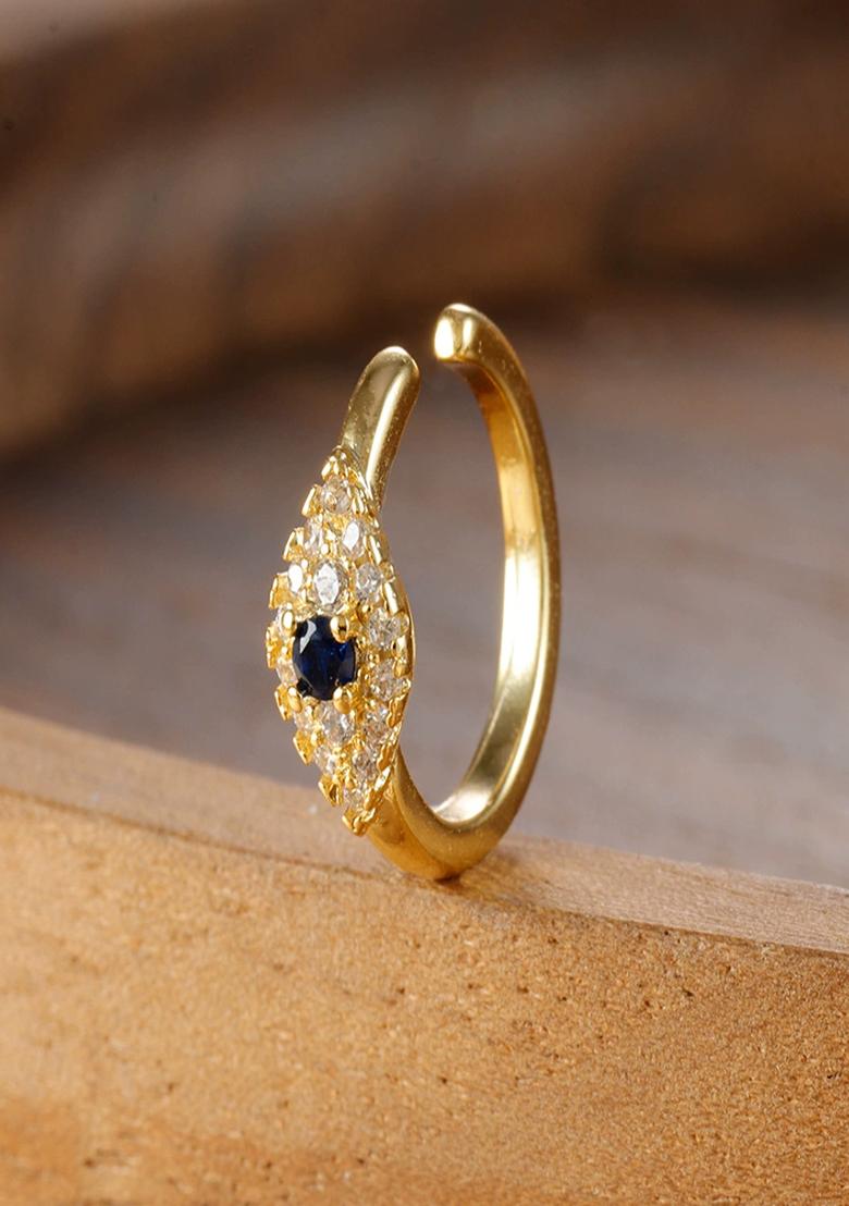 18K Gold Plated Anti Tarnish Zircon Evil Eye Cuff Earring Single - Indya