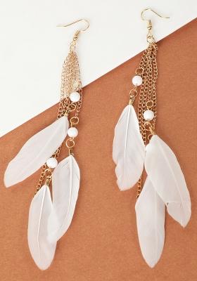 White Gold Plated Handcrafted Feather Shaped Drop Earrings