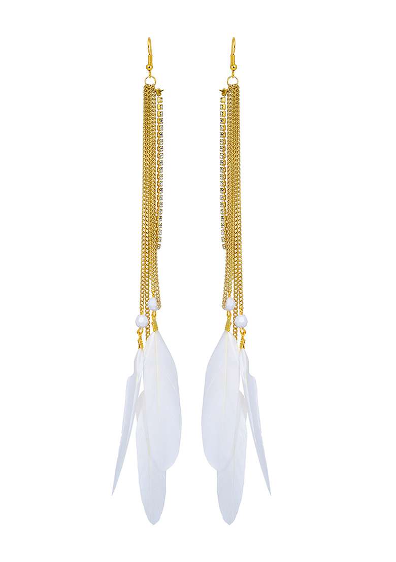 White Gold Plated Handcrafted Feather Shaped Drop Earrings - Indya
