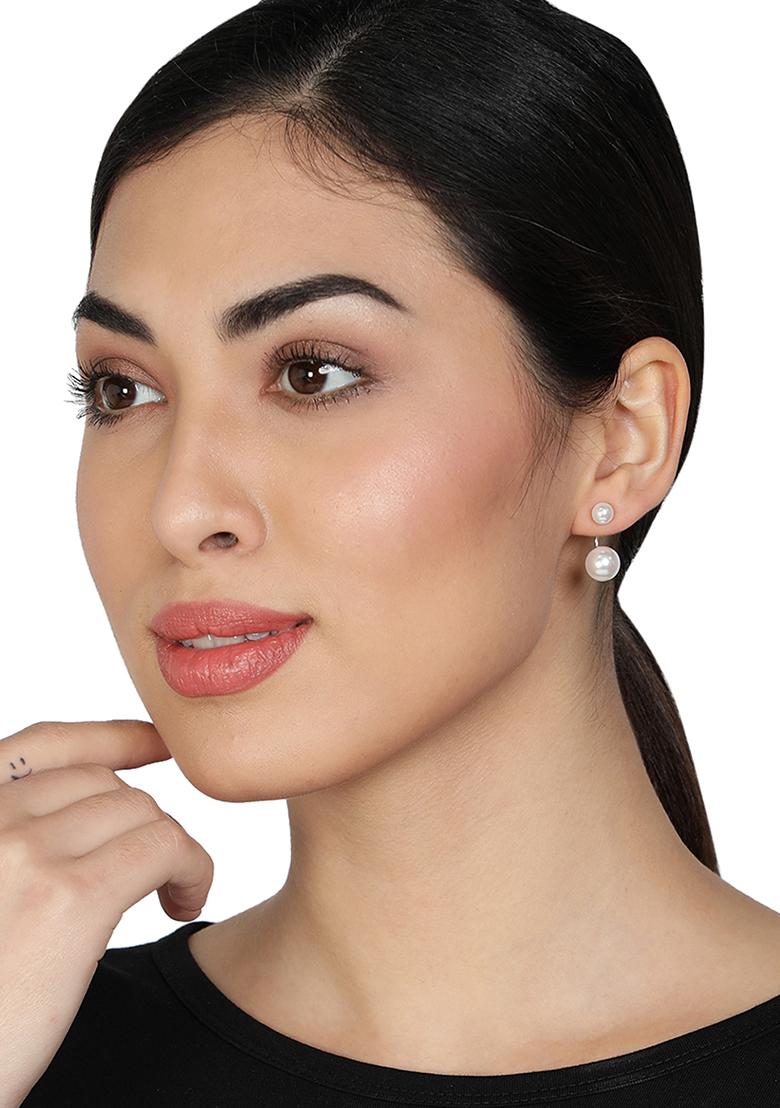 Silver Plated White Handcrafted Jacket Earrings - Indya