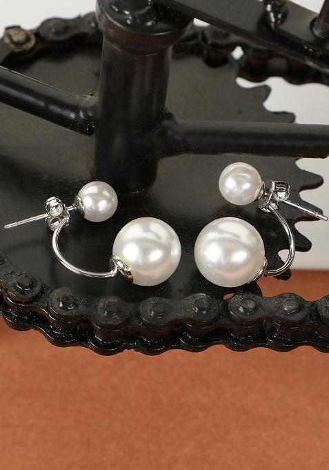 Silver Plated White Handcrafted Jacket Earrings