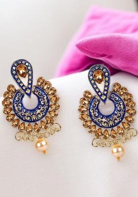 Traditional Gold Plated Kundan Cubic Zirconia Beads Alloy Chandbali Earring