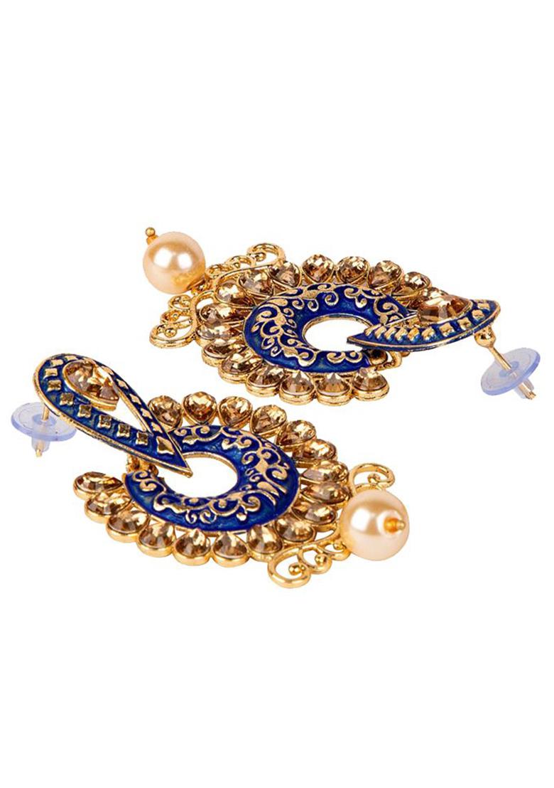 Traditional Gold Plated Kundan Cubic Zirconia Beads Alloy Chandbali Earring - Indya