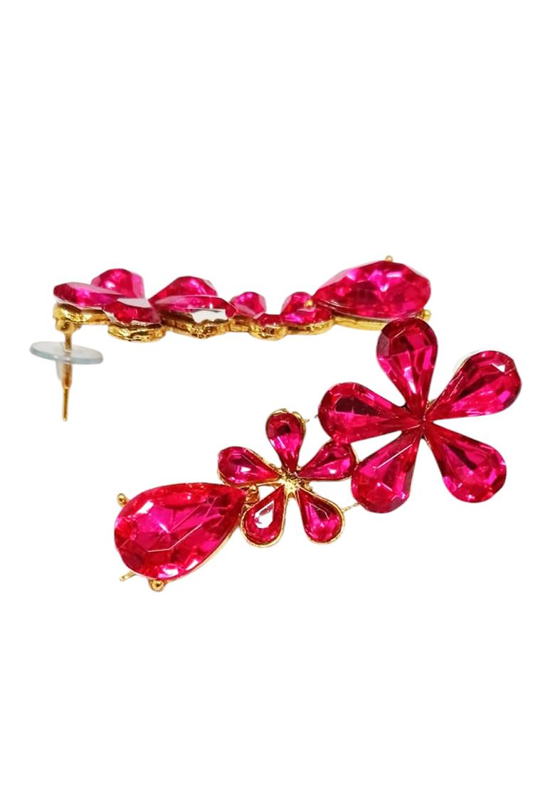 Stylish Party Wear Floral Designed Stone Studded Drop Earrings - Indya