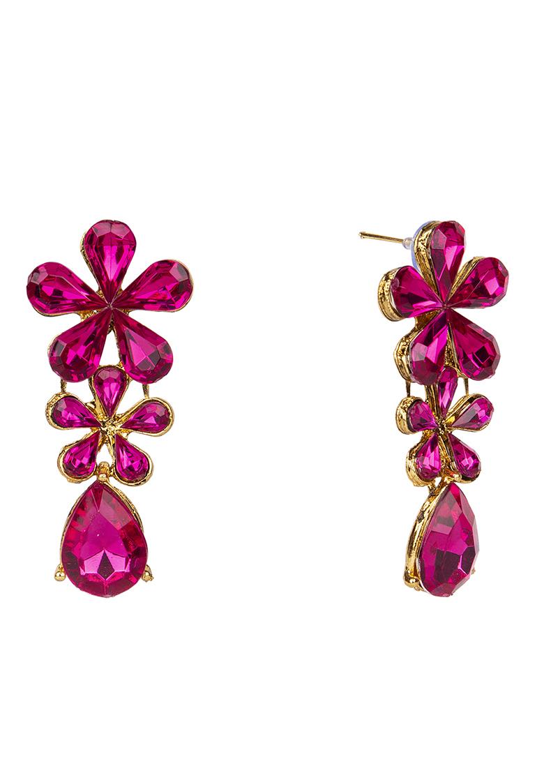 Stylish Party Wear Floral Designed Stone Studded Drop Earrings - Indya