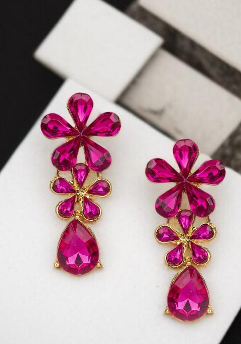 Stylish Party Wear Floral Designed Stone Studded Drop Earrings