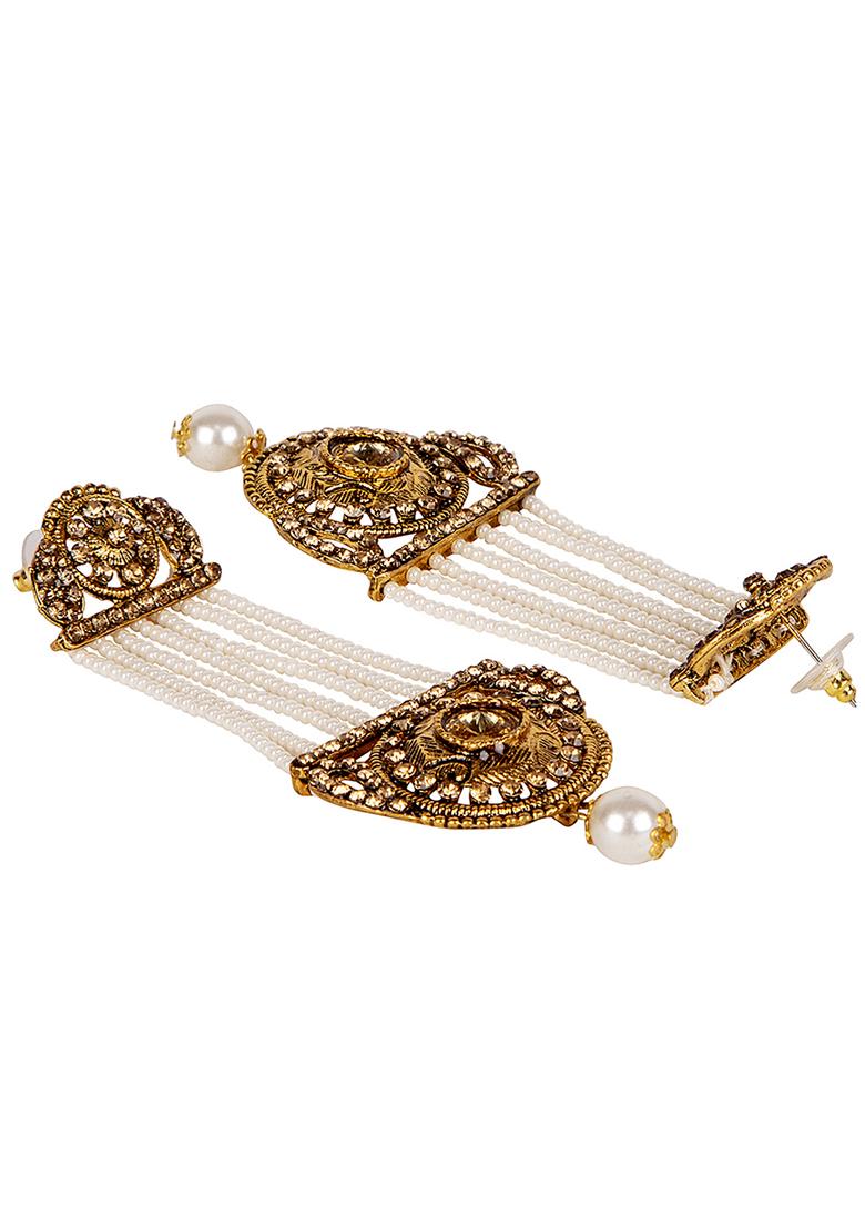 Stylish Gold Plated Pearl Zirconia Beads Alloy Drops Dangler - Indya