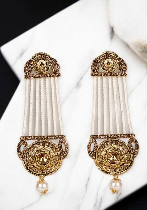 Stylish Gold Plated Pearl Zirconia Beads Alloy Drops Dangler