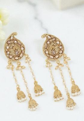 Gold Plated Paisley Shaped Drop Earrings Onesize Gold