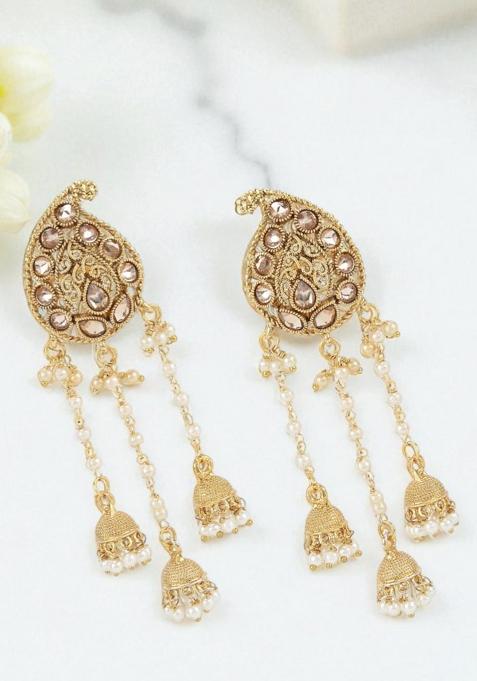Gold Plated Paisley Shaped Drop Earrings Onesize Gold