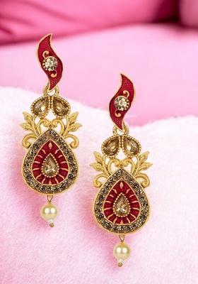 Maroon Gold Plated Enamelled Classic Drop Earrings Onesize Maroon