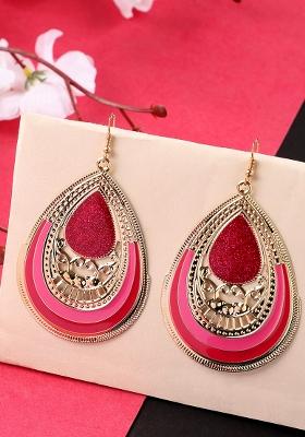 Pink Glitter Gold Plated Enamelled Drop Earring