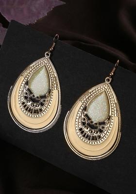 White Glitter Gold Plated Enamelled Drop Earring