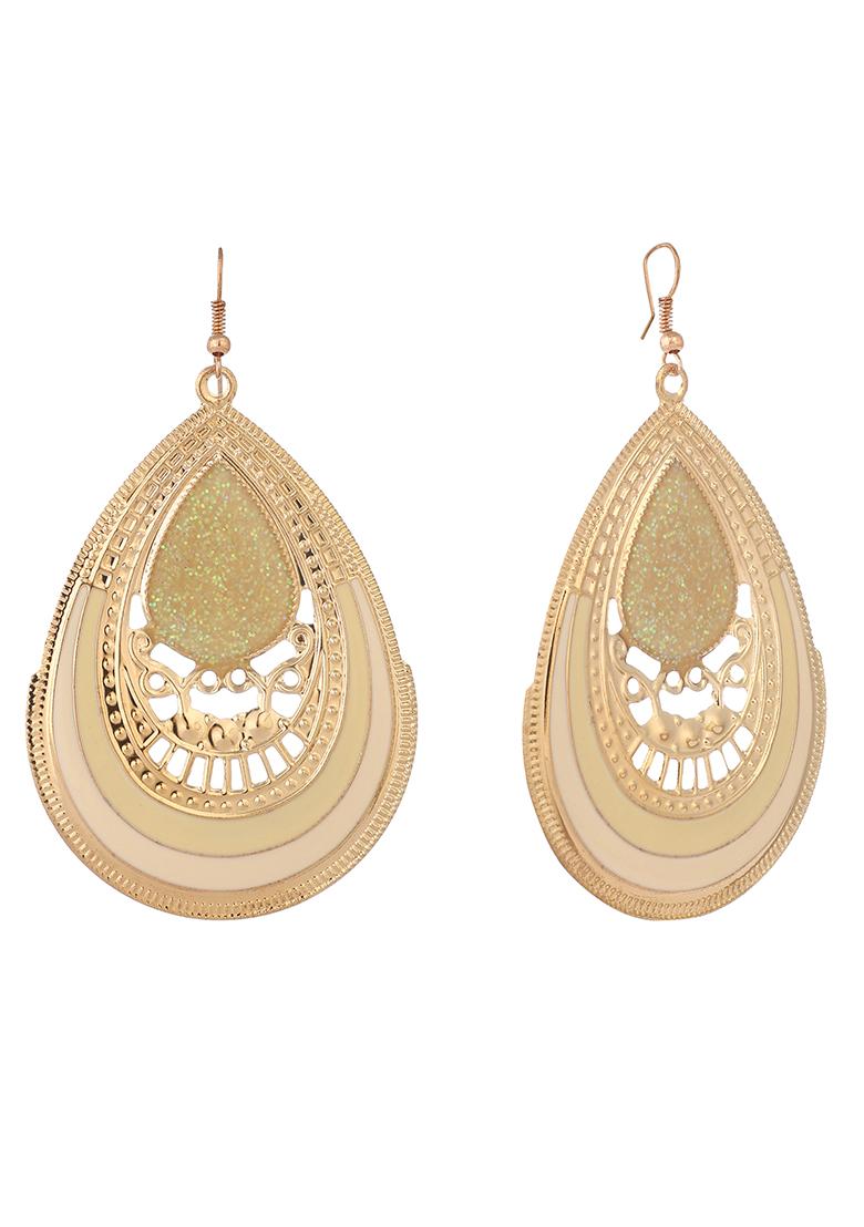 White Glitter Gold Plated Enamelled Drop Earring - Indya