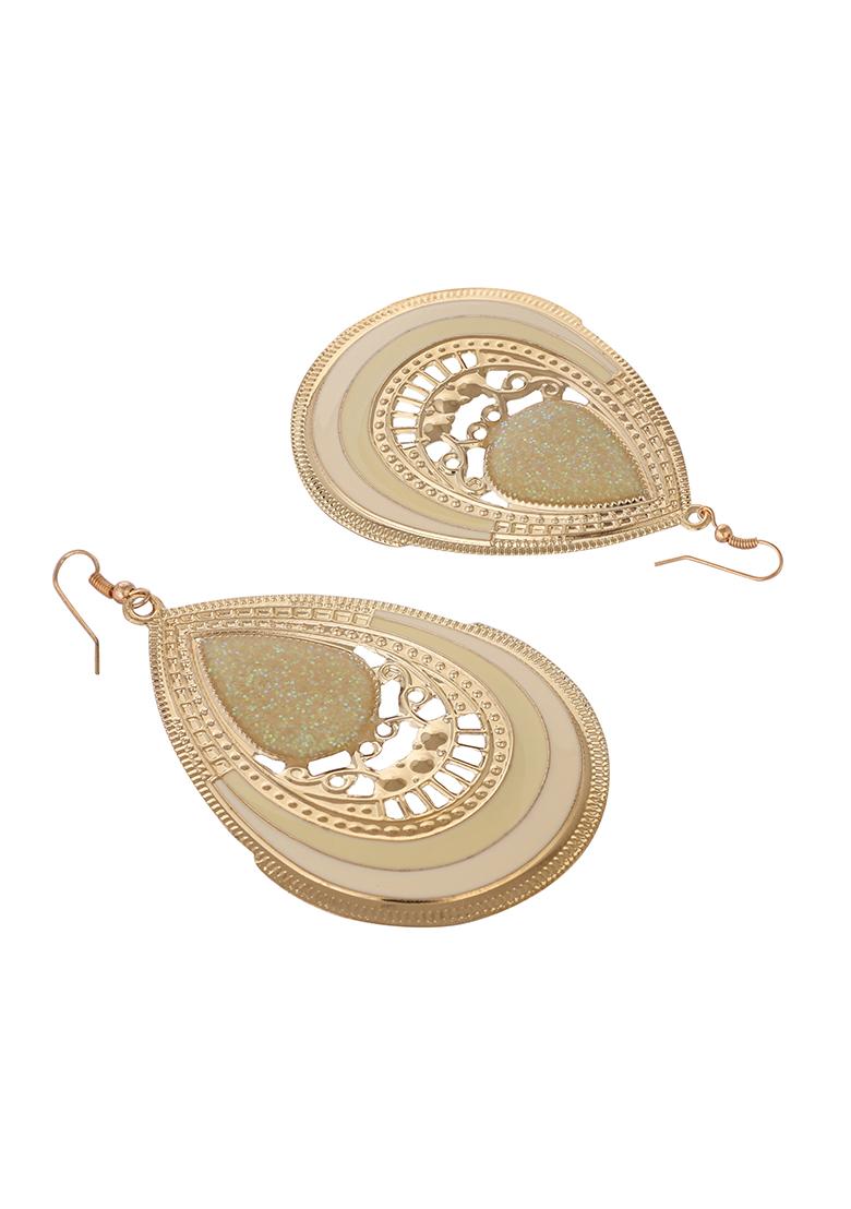 White Glitter Gold Plated Enamelled Drop Earring - Indya