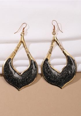 Black Glitter Gold Plated Enamelled Drop Earring