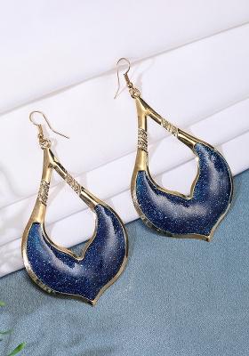 Blue Glitter Gold Plated Enamelled Drop Earring