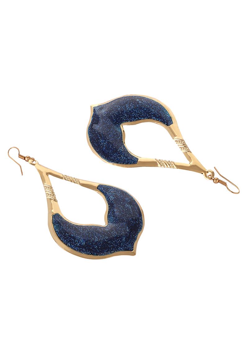 Blue Glitter Gold Plated Enamelled Drop Earring - Indya